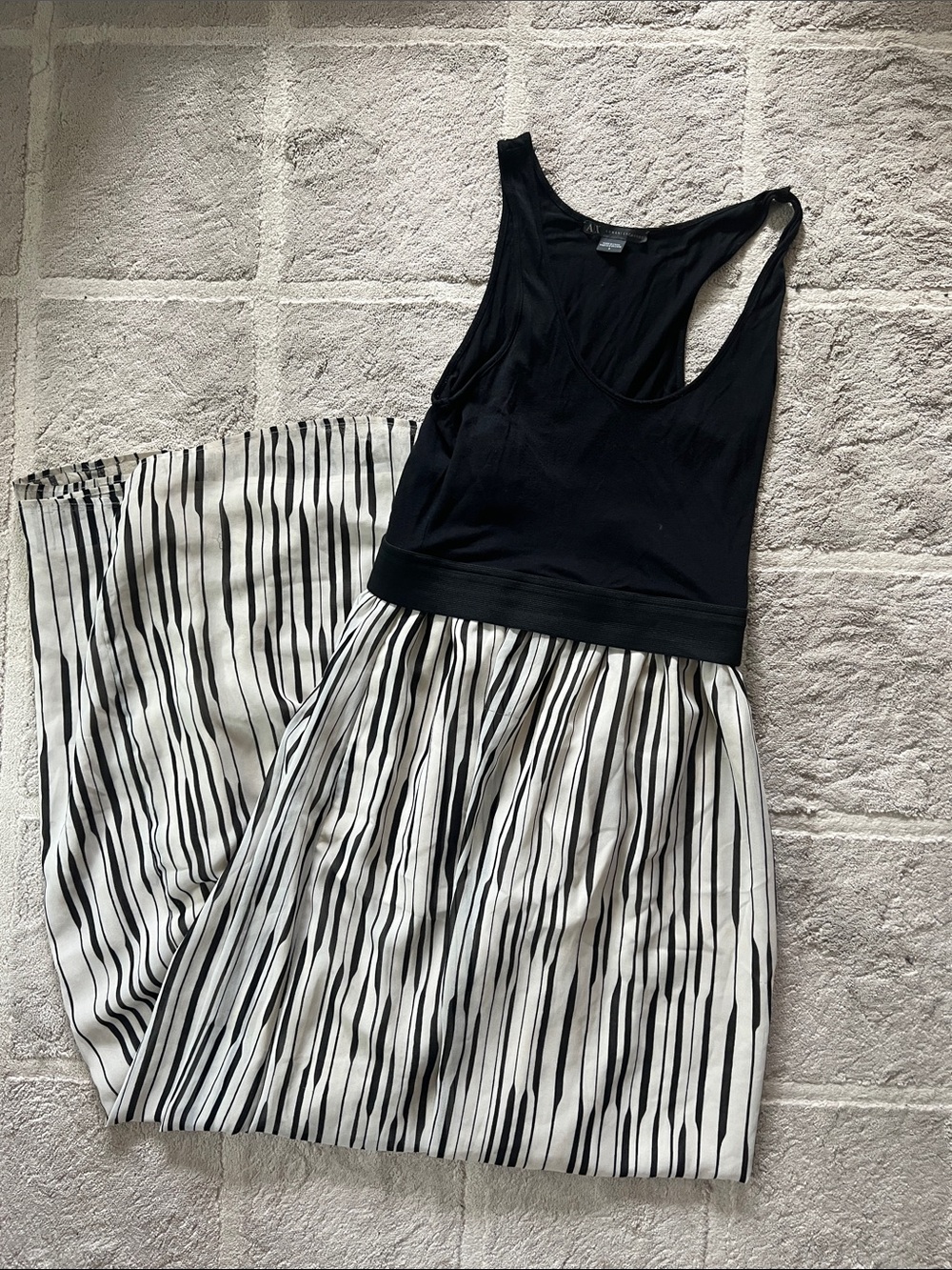 Armani Exchange Black & White Striped Fit-and-Flare Dress